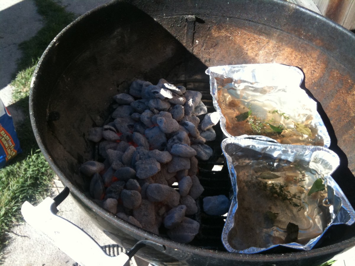 When the coals are ready pour into one side of the grill.