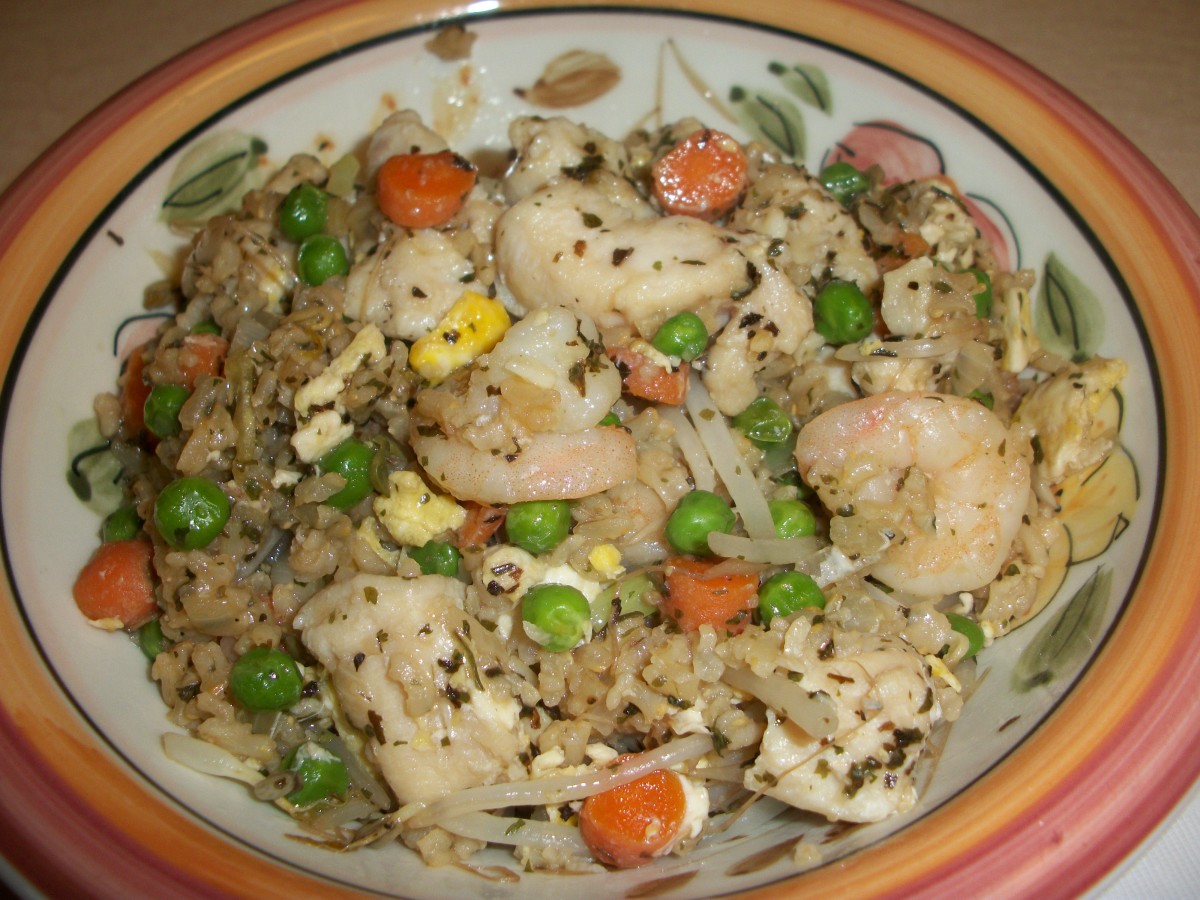 Thai Basil Chicken and Shrimp Fried Rice